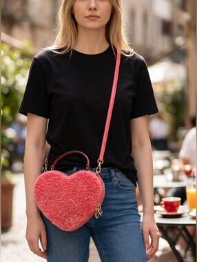 Kate Spade NWT ♠️ "LOVE SHACK" Faux fur crossbody heart pomegranate pink Bag